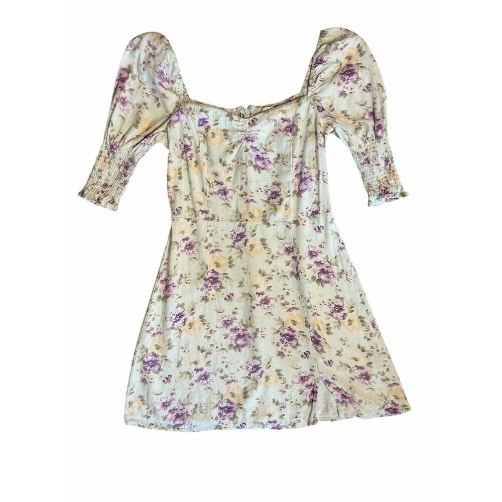 Blue Rain Floral Puff Sleeve Mini Dress Size M
